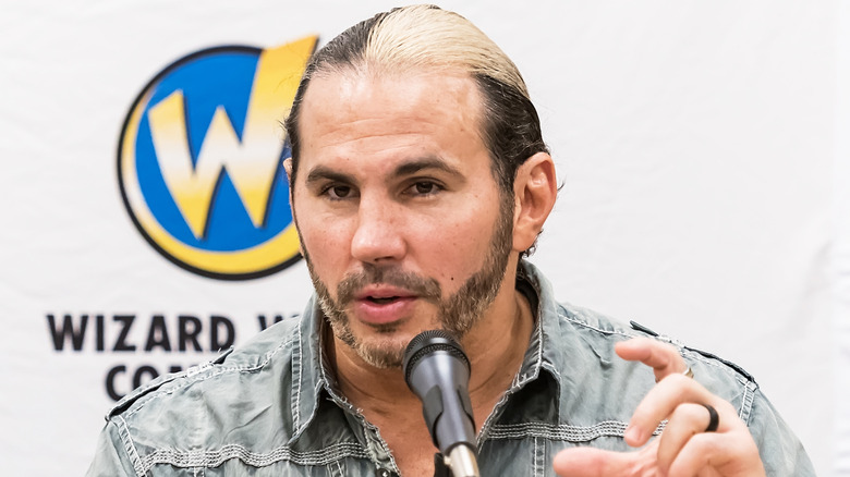 Matt Hardy speaking at a comic convention