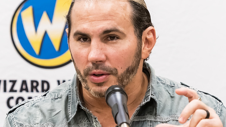 Matt Hardy talking on a panel at a comic convention