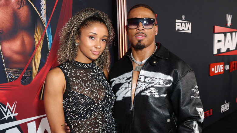 Kelani Jordan and Carmelo Hayes attend Netflix's Debut of WWE Monday Night Raw at Intuit Dome on January 06, 2025 in Inglewood, California.