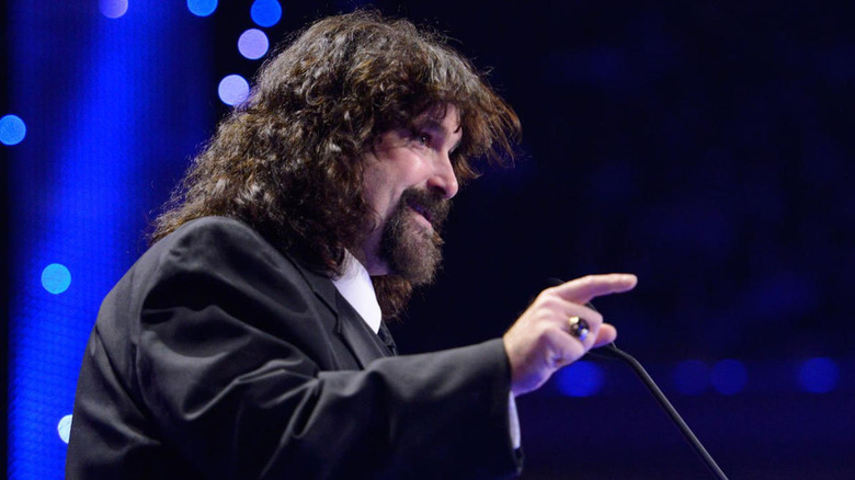 Mick Foley speaking at WWE Hall of Fame induction