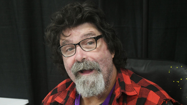 Mick Foley appearing to be in mid-sentence