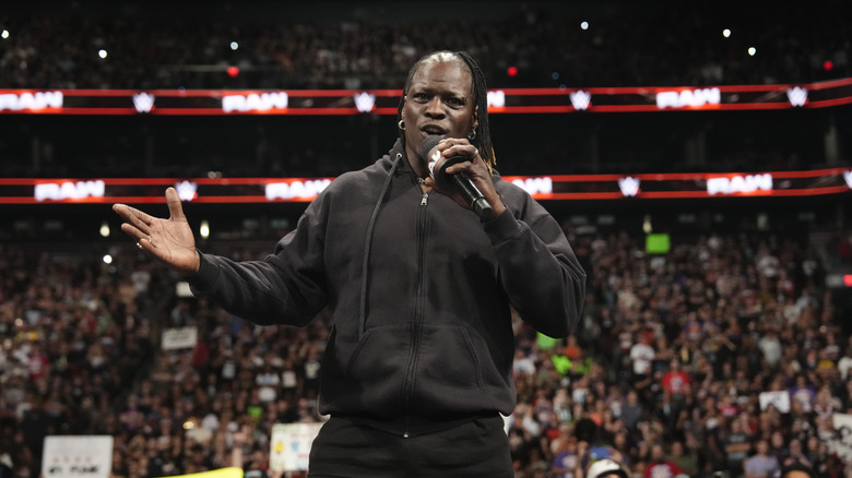R-Truth thanks the crowd during Monday Night RAW at PHX Arena on June 9, 2025 in Phoenix, Arizona.