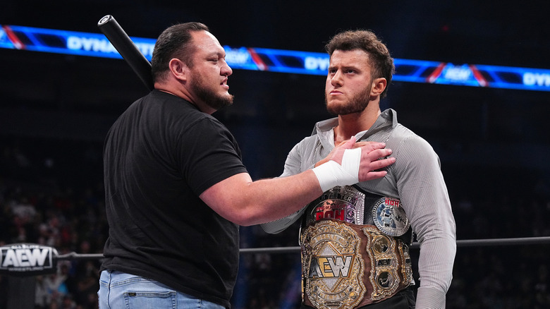 Samoa Joe and MJF during an in-ring segment