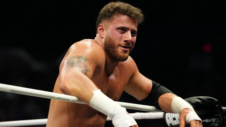 MJF leans on the top rope of an AEW ring.