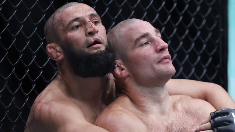 Khamzat Chimaev and Sean Strickland at UFC 328