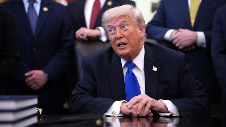 President Donald Trump speaks in the Oval Office
