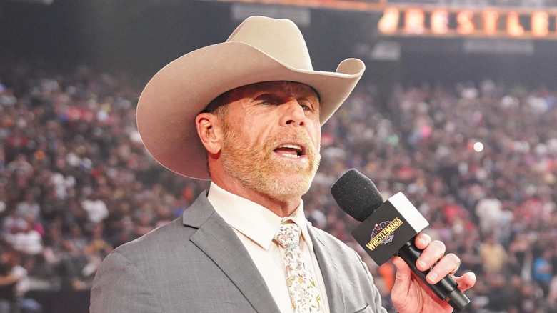 Shawn Michaels announces the attendance for WrestleMania 41 Saturday at Allegiant Stadium on April 19, 2025 in Las Vegas, Nevada.