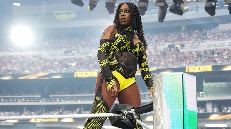 Naomi perches herself on the top rope at WrestleMania 41.