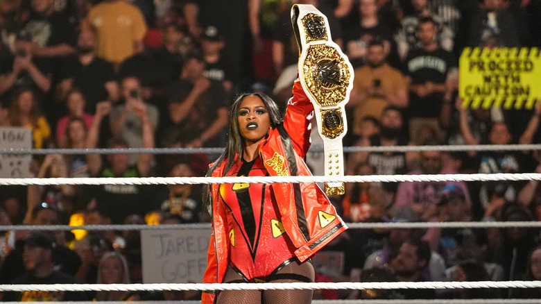 Naomi enters the ring during Monday Night RAW at Little Caesars Arena on July 28, 2025 in Detroit, Michigan.