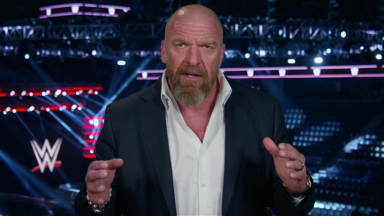 Paul Levesque AKA Triple H during his announcement for WrestleMania SummerSlam and Royal Rumble shows to take place in Indianapolis.