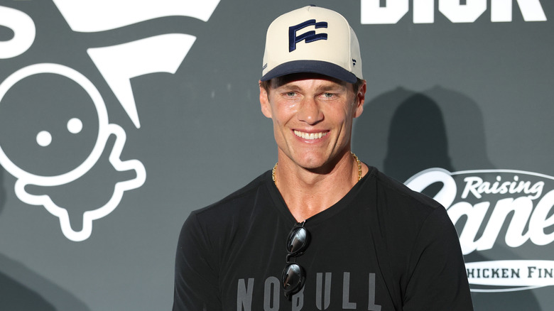 Quarterback Tom Brady of the Founders FFC attends the Press Conferences during the Fanatics Flag Football Classic at BMO Stadium on March 20, 2026 in Los Angeles, California.