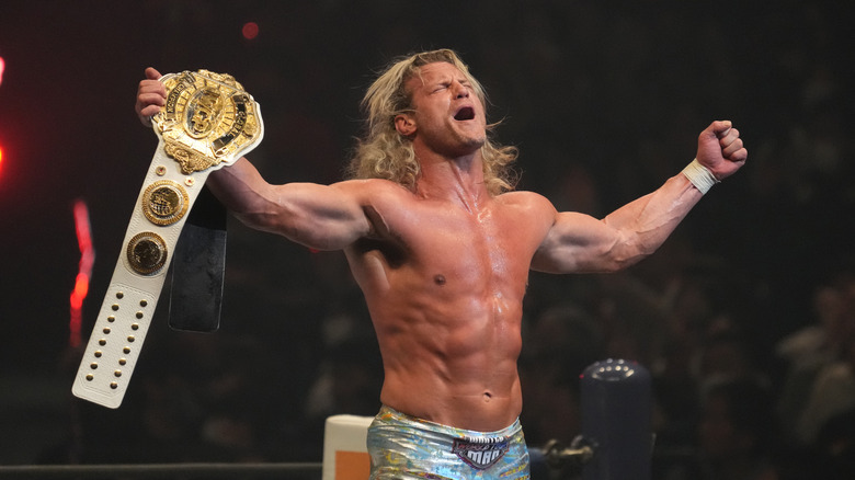 Nic Nemeth celebrates winning the IWGP Global Championship