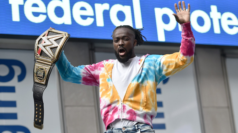 Kofi Kingston Poses With The WWE Championship