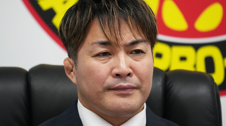 Hiroshi Tanahashi looks on during the New Japan Pro-Wrestling Press Conferenc