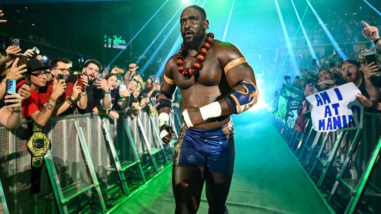 Oba Femi struts down to the ring ahead of his match against Brock Lesnar at WWE Clash in Italy 2026.