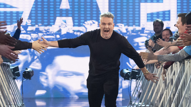 Pat McAfee makes his entrance during Monday Night RAW on April 7, 2025 at Target Center in Minneapolis, Minnesota
