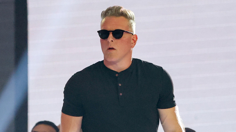 Pat McAfee walks to the ring before the Undisputed WWE Championship match between Randy Orton and Cody Rhodes during WrestleMania 42 at Allegiant Stadium on April 18, 2026 in Las Vegas, Nevada.