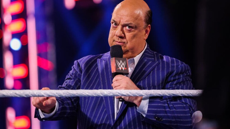 Paul Heyman cuts a promo in the middle of the ring during an episode of WWE programming.