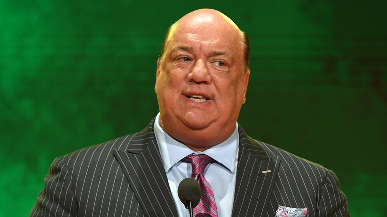 Paul Heyman speaks at a WWE news conference at T-Mobile Arena on October 11, 2019 in Las Vegas, Nevada.