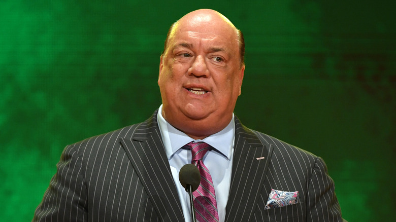 Paul Heyman speaks at a WWE news conference