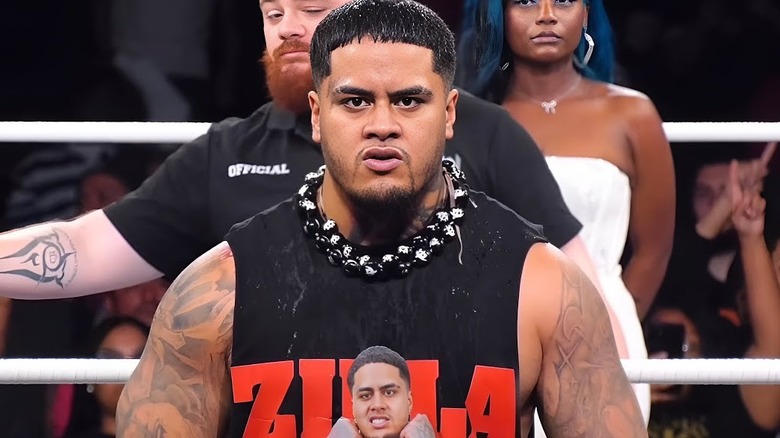 Zilla Fatu looks straight into the camera before his in-ring match begins