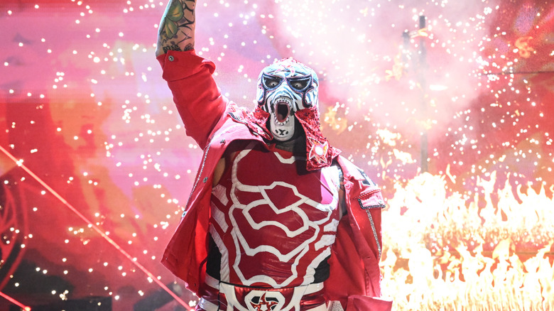 Penta makes his entrance during Monday Night RAW at Bon Secours Wellness Arena on May 19, 2025 in Greenville, South Carolina.