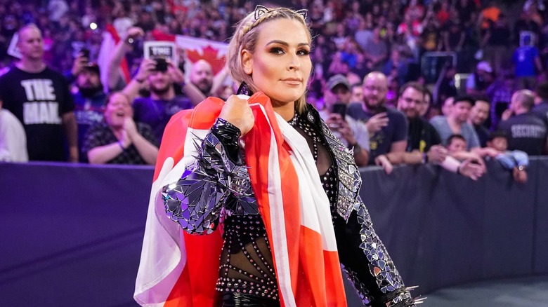 Natalya holding Canadian flag