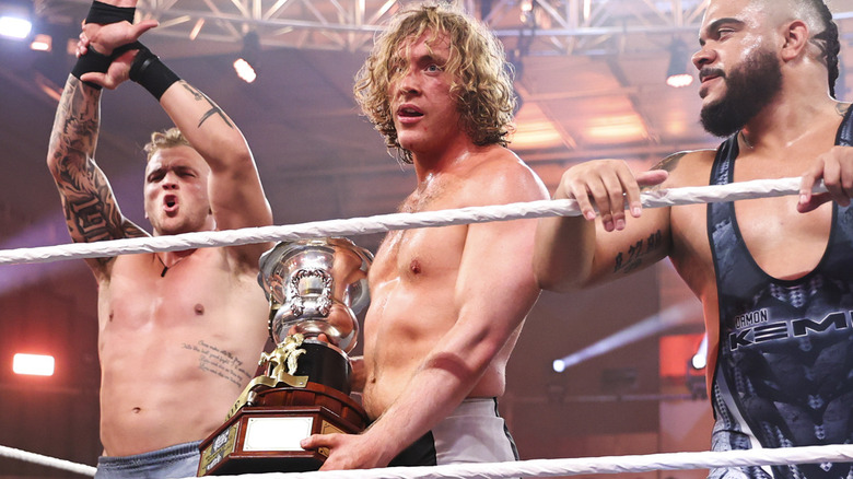 Charlie Dempsey celebrating his WWE NXT Heritage Cup victory in 2024