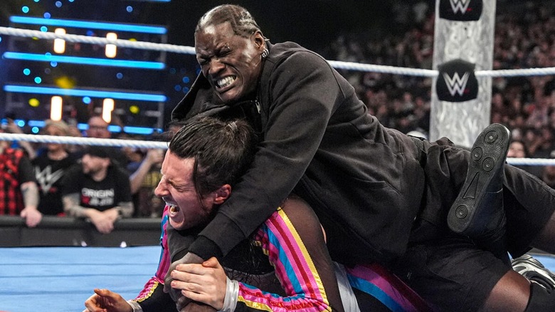 Ron Killings (R-Truth) locking Kit Williams in an STFU during an episode of "SmackDown," 2025.