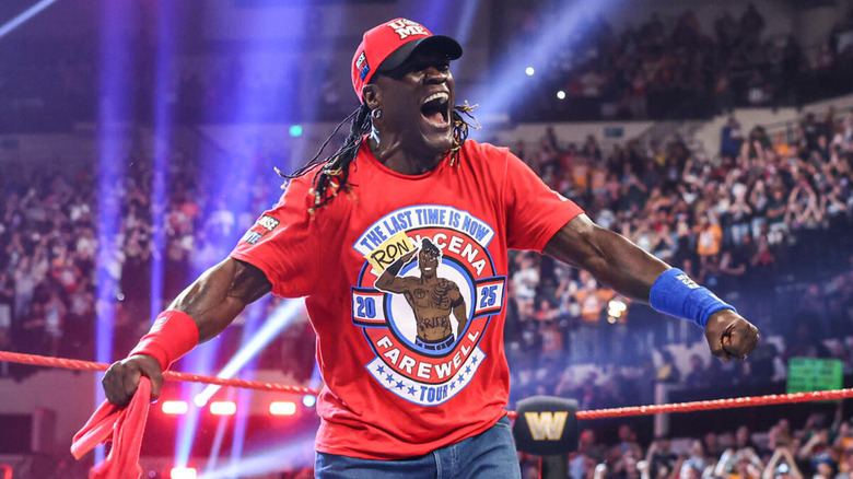 R-Truth appears in parodied John Cena gear, cap and all.