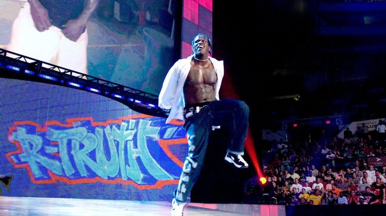 R-Truth walks down the ramp