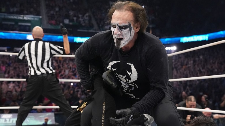 Sting applies the Scorpion Deathlock at AEW Revolution 2024