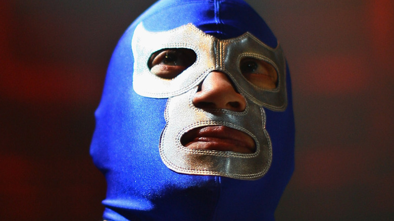 Mexican Lucha Libre wrestler El Hijo del Santo (the greatest living Luchador and heir of the Silver Legend) looks on before performing for media during a press call on July 3, 2008 in London, England. The Lucha Libre, authentic Mexican free wrestling featuring men in mysterious, colourful and elaborate masks, are due to perform this weekend at the Roundhouse Theatre in London.
