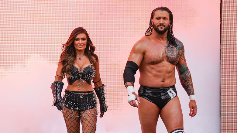 Scarlett and Karrion Kross make their entrance during SummerSlam at MetLife Stadium on August 2, 2025 in East Rutherford, New Jersey.