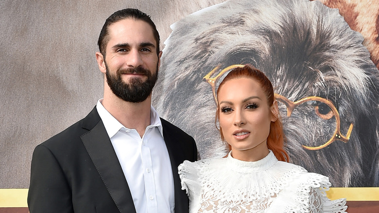 Seth Rollins and Becky Lynch attedning the 2020 premier of 