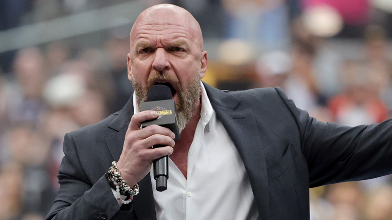 Chief Content Officer Paul Levesque speaks during WrestleMania 41 at Allegiant Stadium on April 19, 2025 in Las Vegas, Nevada.