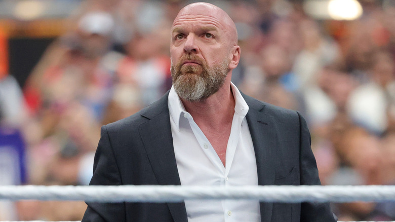 Paul "Triple H" Levesque standing in the ring at WrestleMania 41 addressing the audience. April, 2025.