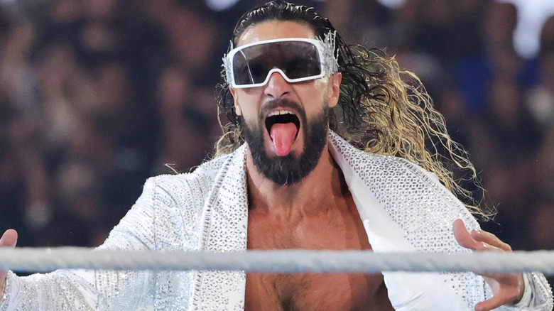 Seth Rollins sticking his tongue out