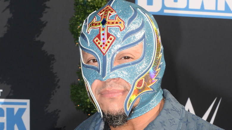 Rey Mysterio in a light blue mask