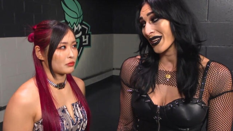 Rhea Ripley and Iyo Sky backstage