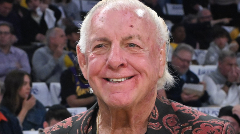 Ric Flair attends a basketball game between the Los Angeles Lakers and the Minnesota Timberwolves at Crypto.com Arena on April 22, 2025 in Los Angeles, California. NOTE TO USER: User expressly acknowledges and agrees that, by downloading and or using this photograph, User is consenting to the terms and conditions of the Getty Images License Agreement.