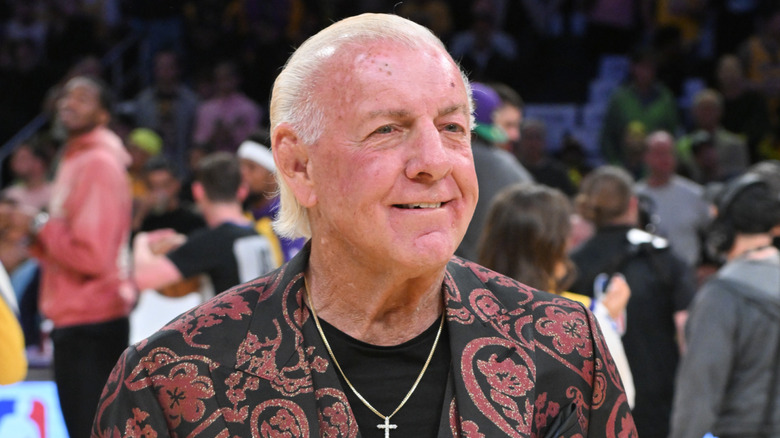 Ric Flair attends a basketball game between the Los Angeles Lakers and the Minnesota Timberwolves