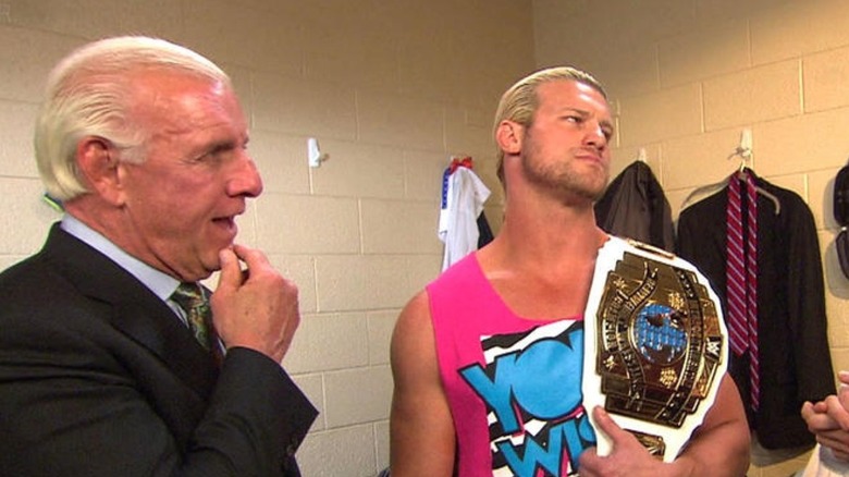 Ric Flair looking at Dolph Ziggler