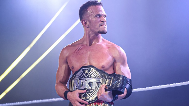 Ricky Saints after capturing the NXT Championship the first time after clashing with Oba Femi.