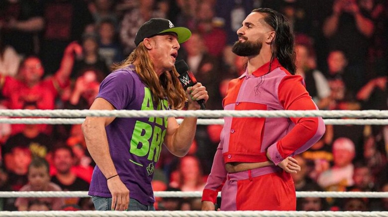 Matt Riddle and Seth Rollins talking in WWE