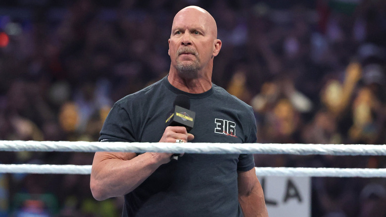 Steve Austin addressing the audience during WrestleMania 41.