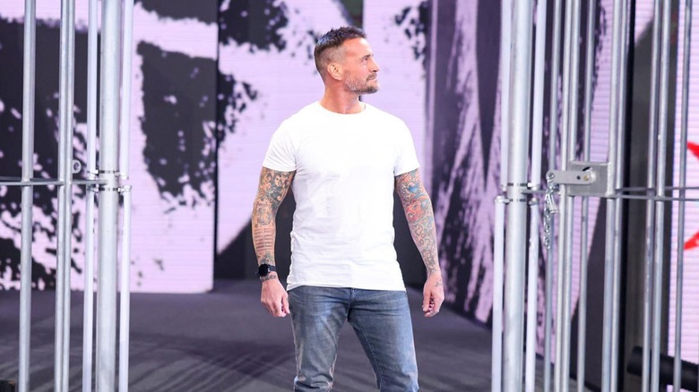 CM Punk looks to the crowd after returning in Chicago at WWE Survivor Series: War Games.