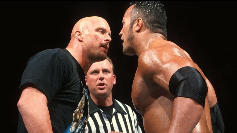 Steve Austin and The Rock staredown