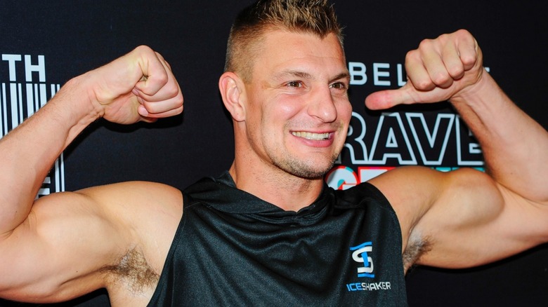 Rob Gronkowski flexing his muscles