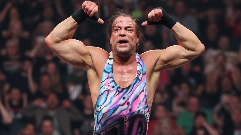 Rob Van Dam hits his trademark pose after a grueling match